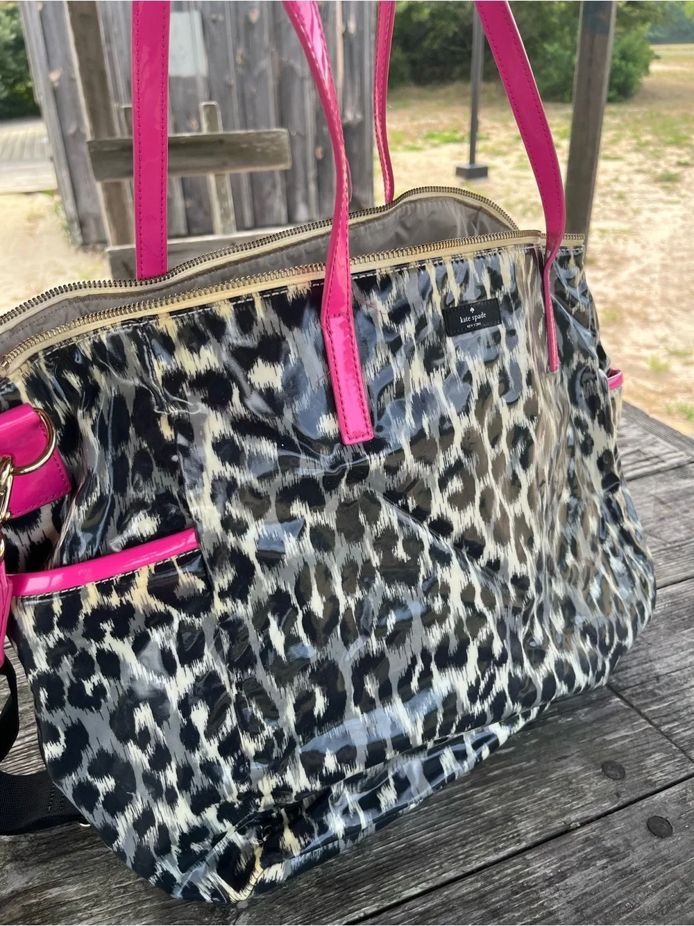 KATE SPADE LEOPARD VINYAL TOTE , waterproof , lots of pockets